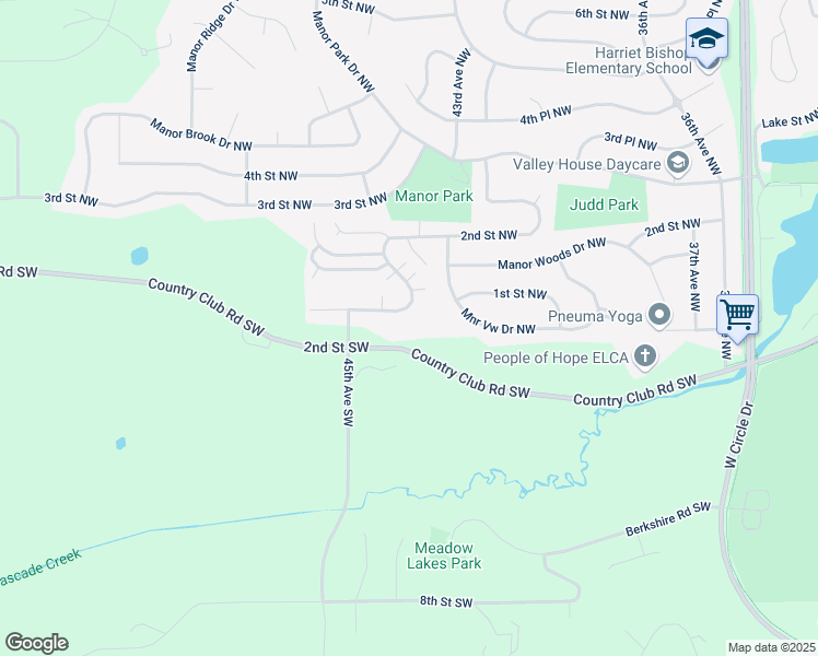 map of restaurants, bars, coffee shops, grocery stores, and more near 22 45th Avenue Northwest in Rochester