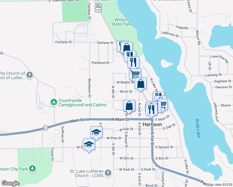 map of restaurants, bars, coffee shops, grocery stores, and more near 235 Birch Street in Harrison