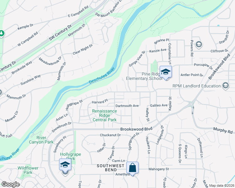 map of restaurants, bars, coffee shops, grocery stores, and more near 19711 Hollygrape Street in Bend