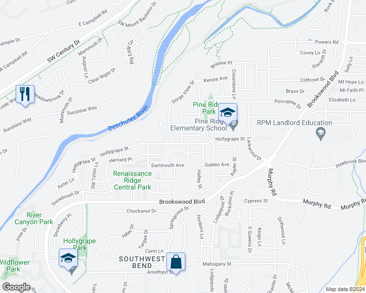 map of restaurants, bars, coffee shops, grocery stores, and more near 19787 Hollygrape Street in Bend