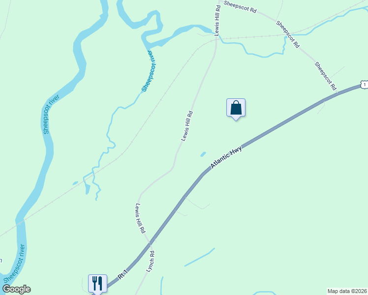 map of restaurants, bars, coffee shops, grocery stores, and more near 140 Lewis Hill Road in Newcastle