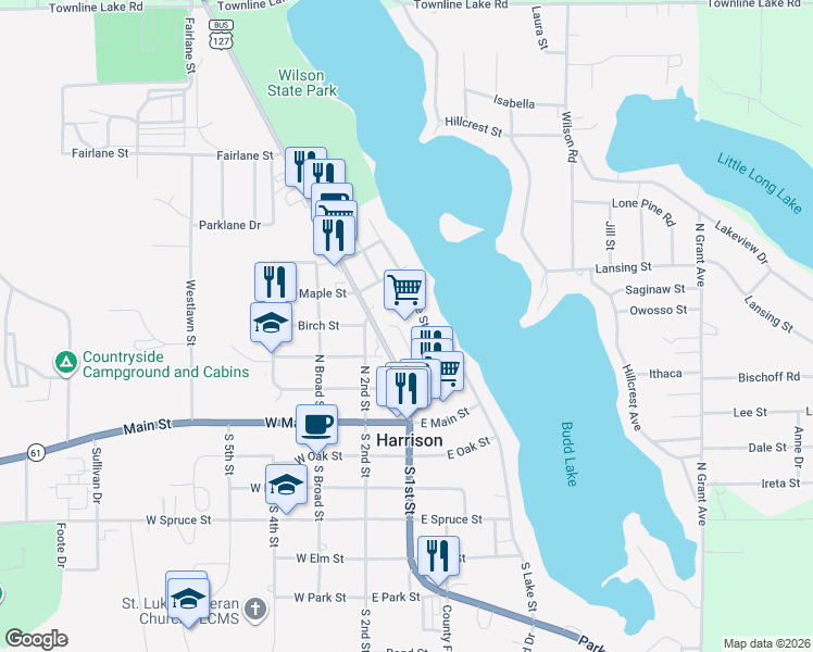 map of restaurants, bars, coffee shops, grocery stores, and more near 702 N Lake St in Harrison