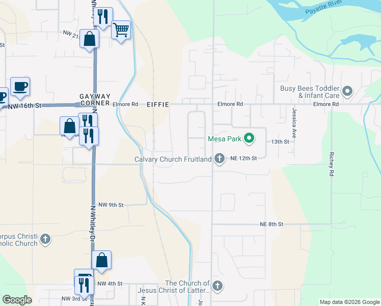 map of restaurants, bars, coffee shops, grocery stores, and more near 100 Northwest 16th Street in Fruitland