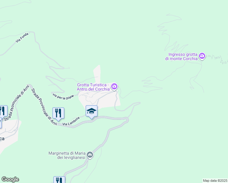 map of restaurants, bars, coffee shops, grocery stores, and more near 314 Via Nord in Levigliani