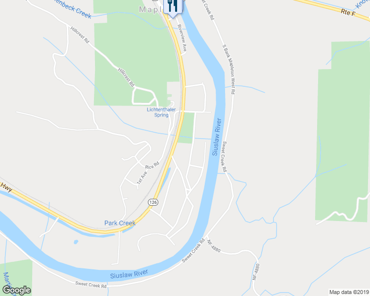 map of restaurants, bars, coffee shops, grocery stores, and more near 10656 Oregon 126 in Mapleton