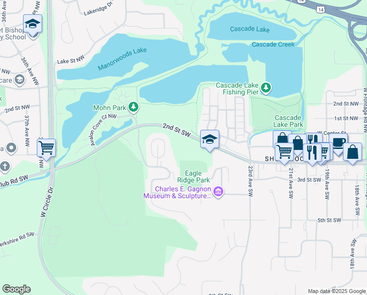 map of restaurants, bars, coffee shops, grocery stores, and more near 2804 2nd Street Southwest in Rochester