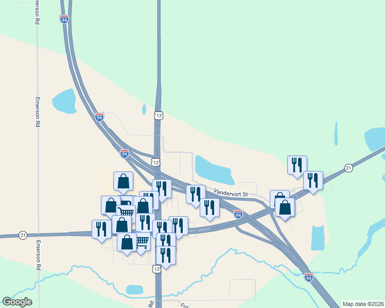 map of restaurants, bars, coffee shops, grocery stores, and more near 101 Vandervort Street in Tomah