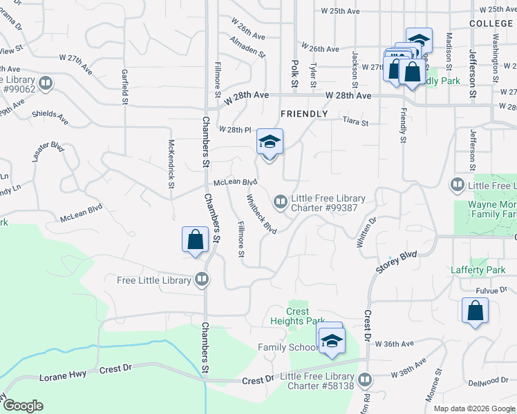 map of restaurants, bars, coffee shops, grocery stores, and more near 3021 Whitbeck Boulevard in Eugene