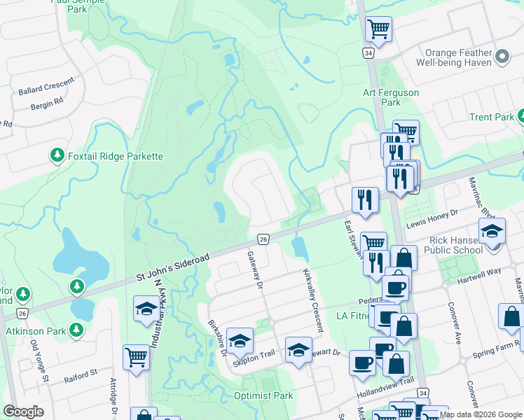 map of restaurants, bars, coffee shops, grocery stores, and more near in Aurora