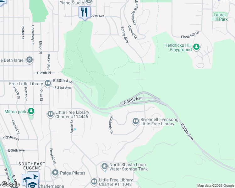 map of restaurants, bars, coffee shops, grocery stores, and more near in Eugene