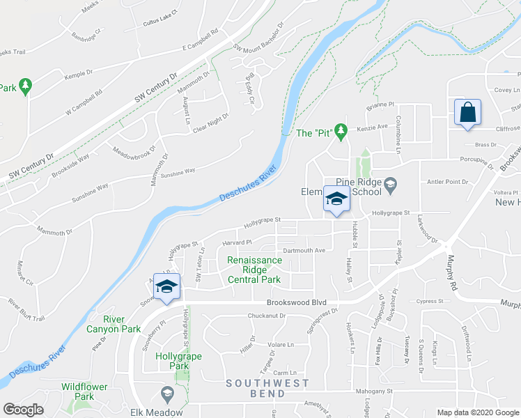 map of restaurants, bars, coffee shops, grocery stores, and more near 19692 Hollygrape Street in Bend