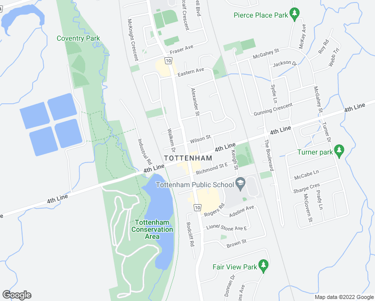 map of restaurants, bars, coffee shops, grocery stores, and more near 13A Queen Street North in New Tecumseth