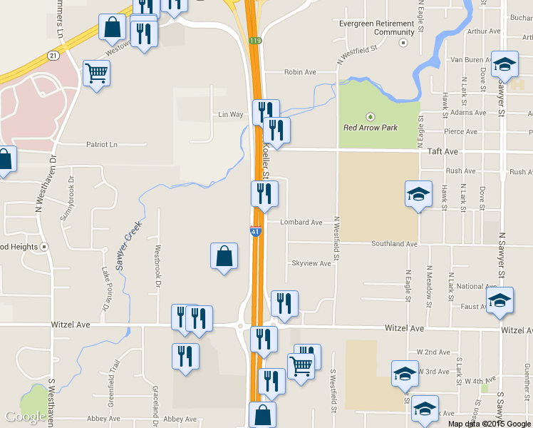 map of restaurants, bars, coffee shops, grocery stores, and more near 312 N Koeller St in Oshkosh