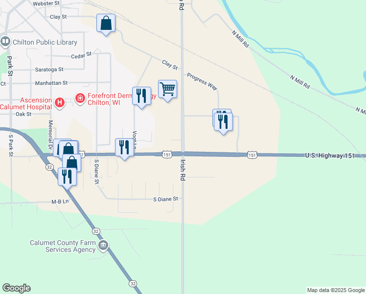 map of restaurants, bars, coffee shops, grocery stores, and more near 889 Irish Road in Chilton