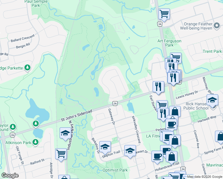 map of restaurants, bars, coffee shops, grocery stores, and more near in Aurora
