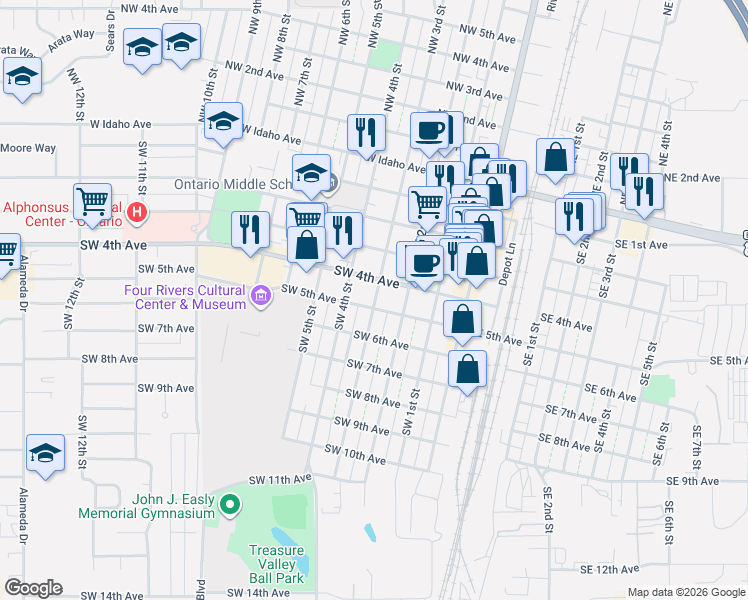 map of restaurants, bars, coffee shops, grocery stores, and more near in Ontario
