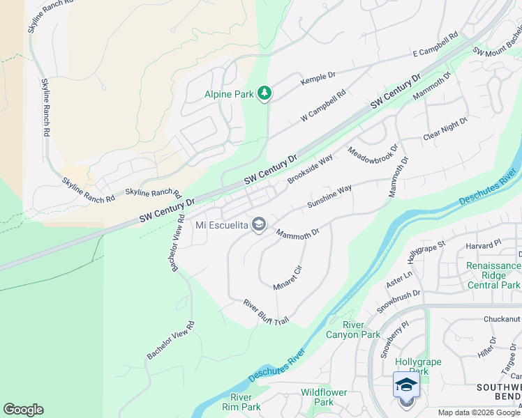 map of restaurants, bars, coffee shops, grocery stores, and more near 19378 Brookside Way in Bend