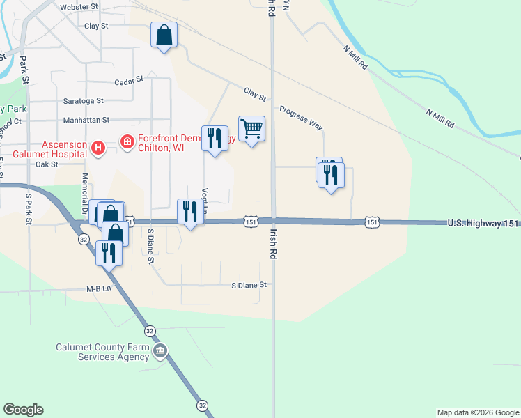 map of restaurants, bars, coffee shops, grocery stores, and more near 889 Irish Road in Chilton