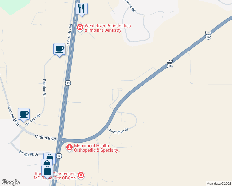 map of restaurants, bars, coffee shops, grocery stores, and more near 1330 East Catron Boulevard in Rapid City