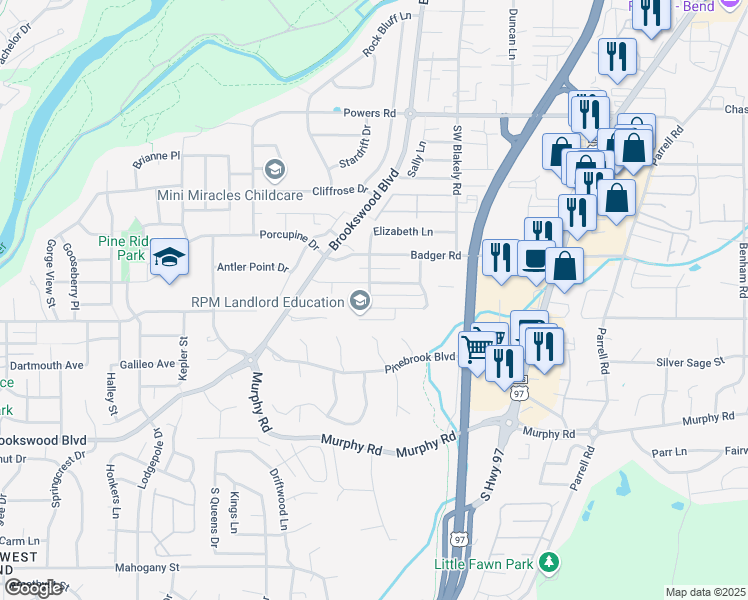 map of restaurants, bars, coffee shops, grocery stores, and more near 20005 Voltera Place in Bend