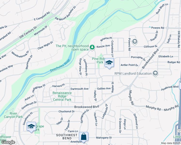 map of restaurants, bars, coffee shops, grocery stores, and more near 19772 Chicory Avenue in Bend