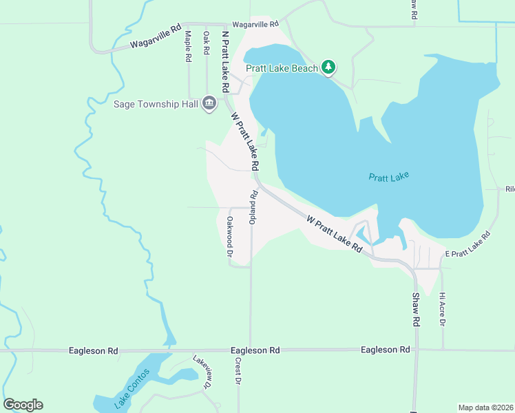 map of restaurants, bars, coffee shops, grocery stores, and more near 1665 West Pratt Lake Road in Gladwin