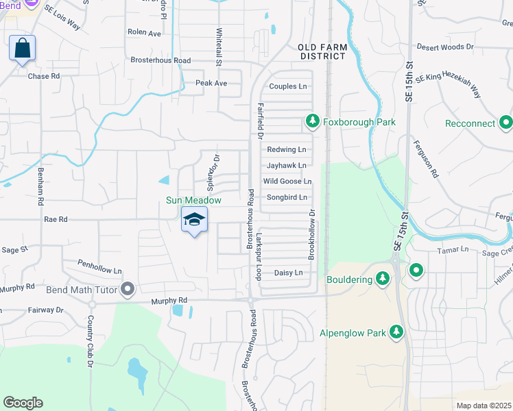 map of restaurants, bars, coffee shops, grocery stores, and more near 20605 Songbird Lane in Bend