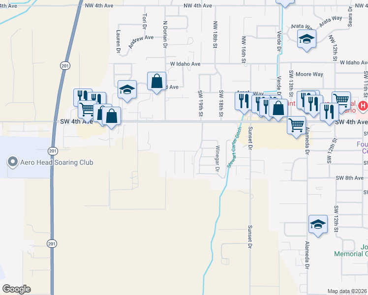 map of restaurants, bars, coffee shops, grocery stores, and more near 1991 Southwest 6th Avenue in Ontario