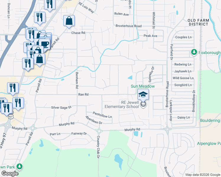 map of restaurants, bars, coffee shops, grocery stores, and more near 61234 Chikamin Drive in Bend