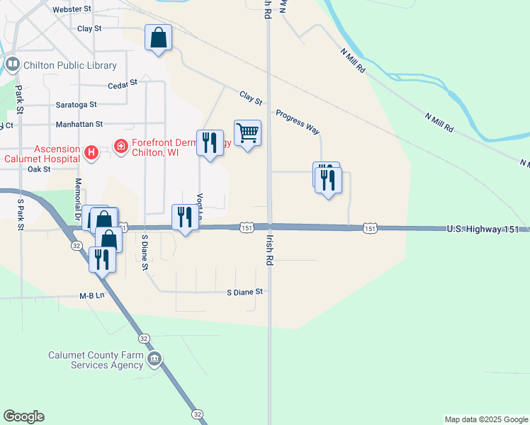 map of restaurants, bars, coffee shops, grocery stores, and more near 889 Irish Road in Chilton