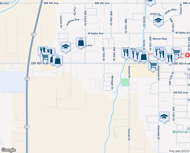 map of restaurants, bars, coffee shops, grocery stores, and more near 1991 Southwest 6th Avenue in Ontario