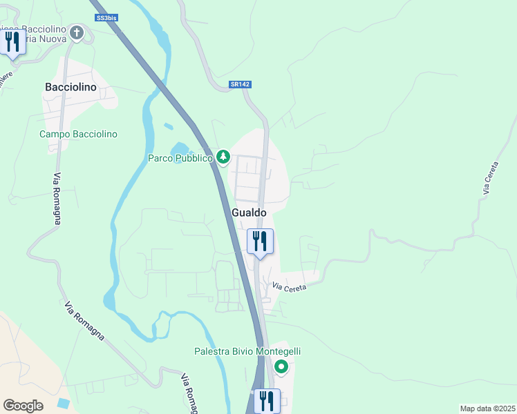 map of restaurants, bars, coffee shops, grocery stores, and more near 11-17 Via Enrico Fermi in Gualdo