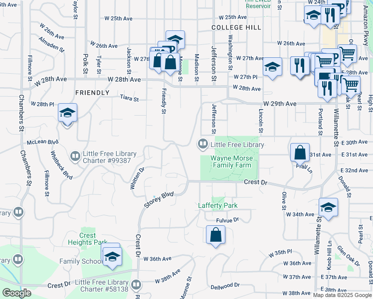 map of restaurants, bars, coffee shops, grocery stores, and more near 786 Lorane Highway in Eugene