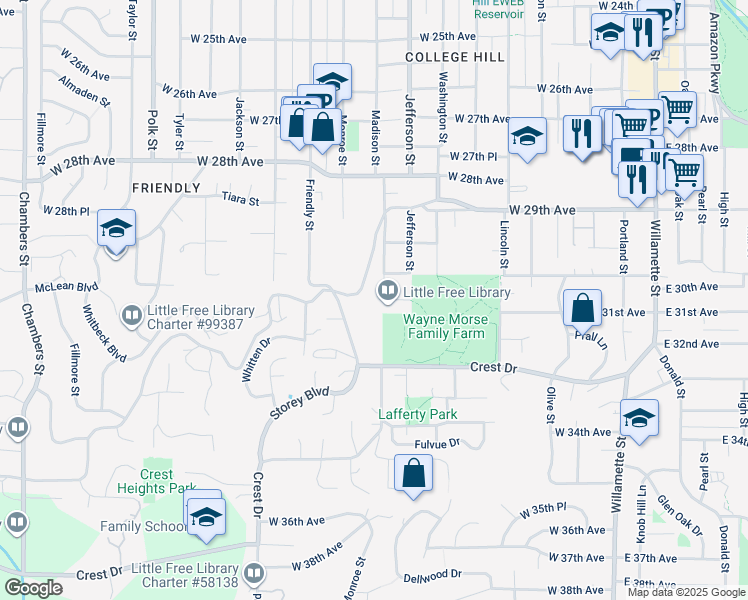 map of restaurants, bars, coffee shops, grocery stores, and more near 786 Lorane Highway in Eugene
