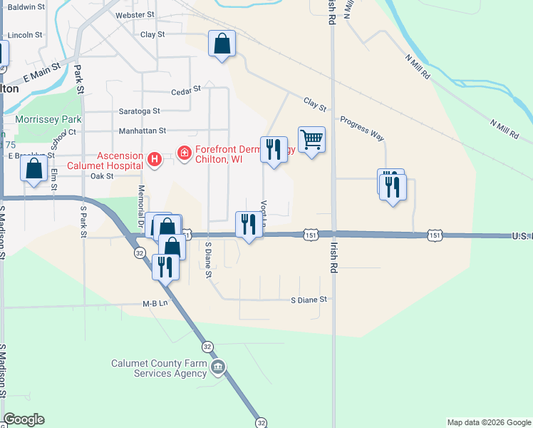 map of restaurants, bars, coffee shops, grocery stores, and more near 916 Vogt Lane in Chilton