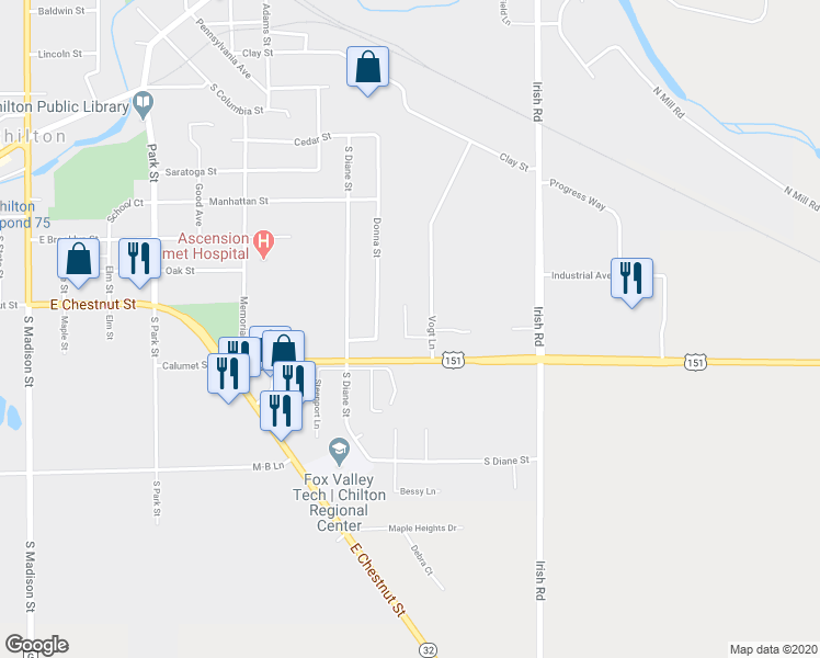 map of restaurants, bars, coffee shops, grocery stores, and more near 823 Vogt Lane in Chilton
