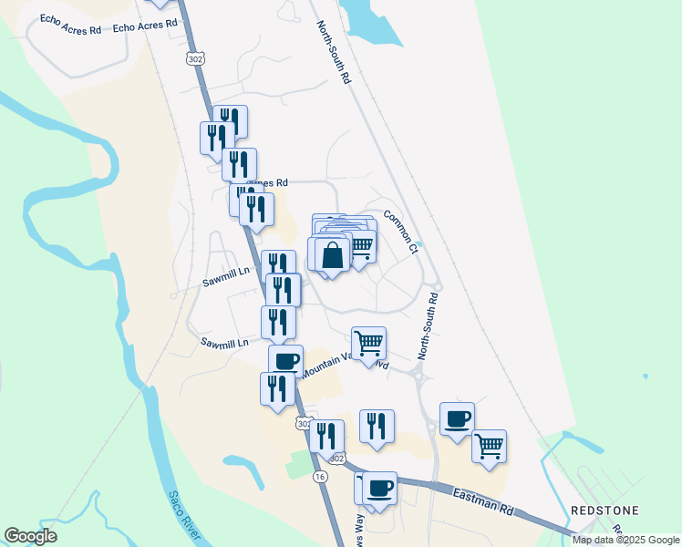 map of restaurants, bars, coffee shops, grocery stores, and more near 2 Common Court in Conway