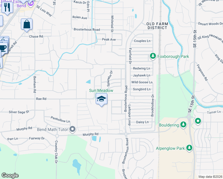 map of restaurants, bars, coffee shops, grocery stores, and more near 61170 Dayspring Drive in Bend