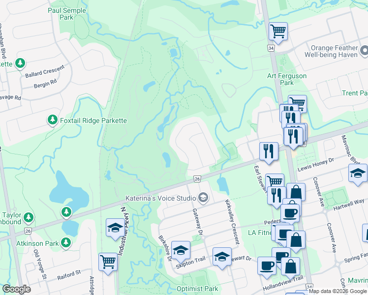map of restaurants, bars, coffee shops, grocery stores, and more near in Aurora