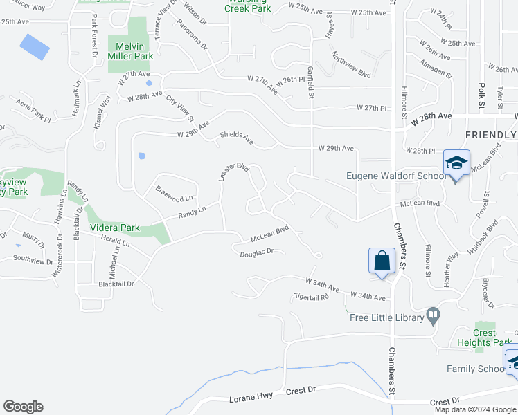 map of restaurants, bars, coffee shops, grocery stores, and more near 3003 Ashley Loop in Eugene
