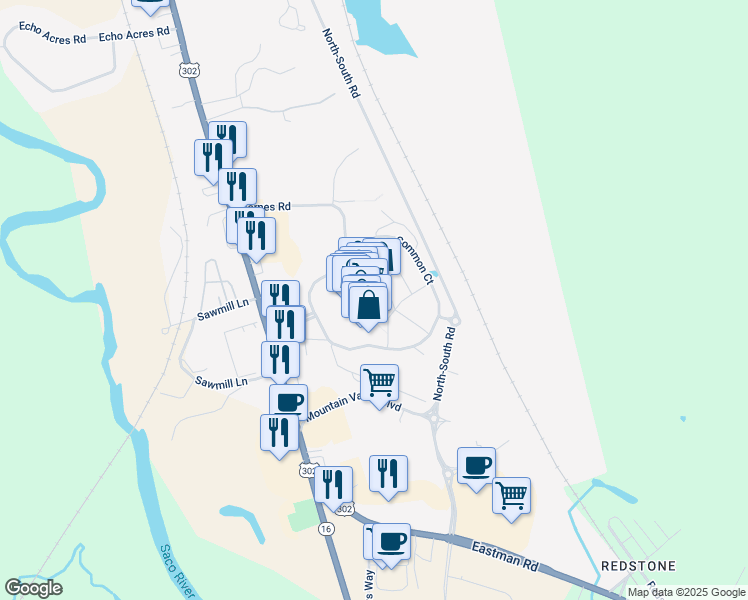 map of restaurants, bars, coffee shops, grocery stores, and more near 2 Common Court in Conway