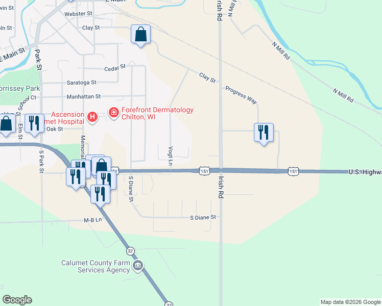 map of restaurants, bars, coffee shops, grocery stores, and more near 916 Vogt Lane in Chilton