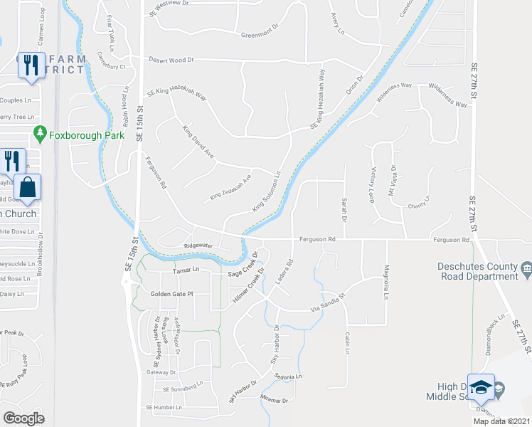 map of restaurants, bars, coffee shops, grocery stores, and more near 61240 King Solomon Lane in Bend