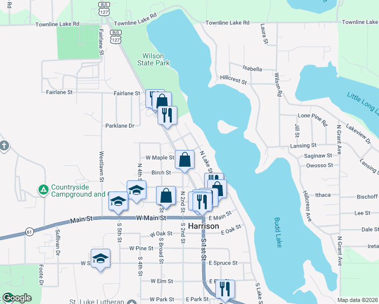 map of restaurants, bars, coffee shops, grocery stores, and more near East Maple Street in Harrison