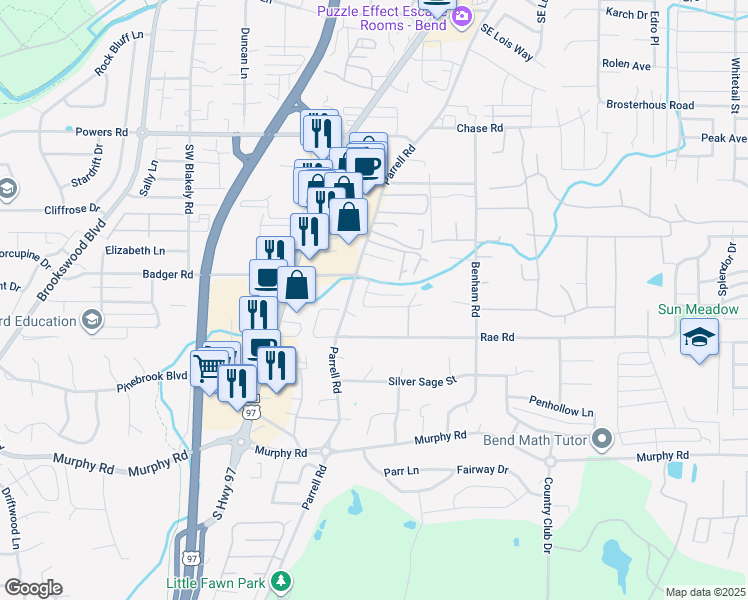 map of restaurants, bars, coffee shops, grocery stores, and more near 20258 Narnia Place in Bend