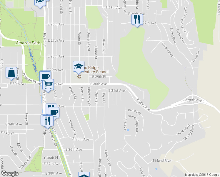 map of restaurants, bars, coffee shops, grocery stores, and more near 1415 East 31st Avenue in Eugene