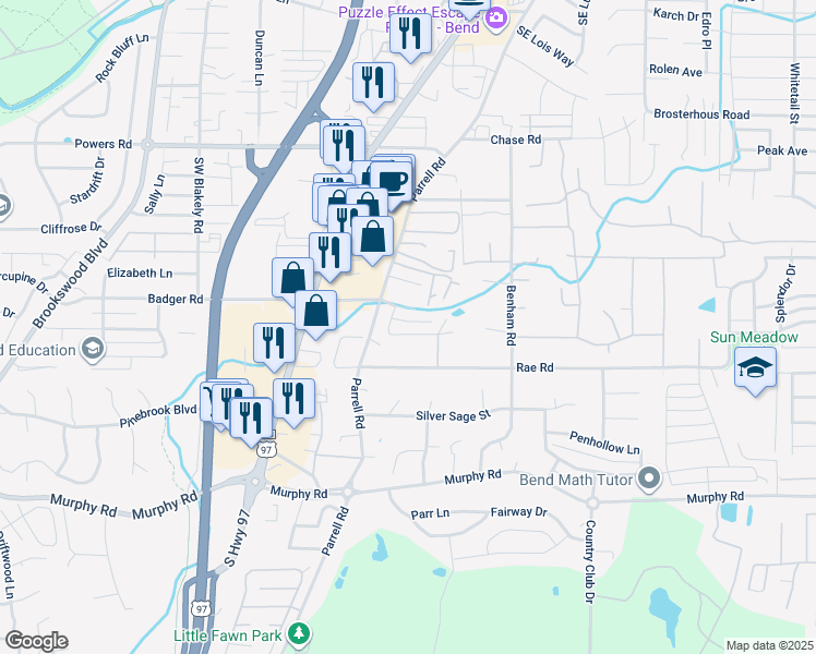map of restaurants, bars, coffee shops, grocery stores, and more near 20258 Narnia Place in Bend