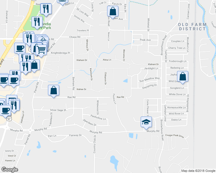 map of restaurants, bars, coffee shops, grocery stores, and more near 61234 Chikamin Drive in Bend