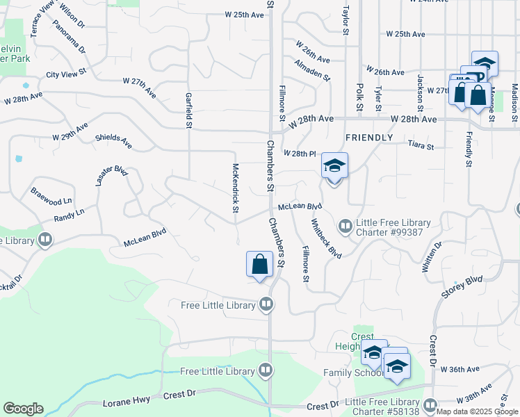 map of restaurants, bars, coffee shops, grocery stores, and more near 1735 McLean Boulevard in Eugene
