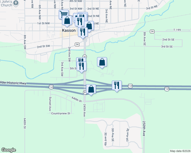 map of restaurants, bars, coffee shops, grocery stores, and more near in Kasson